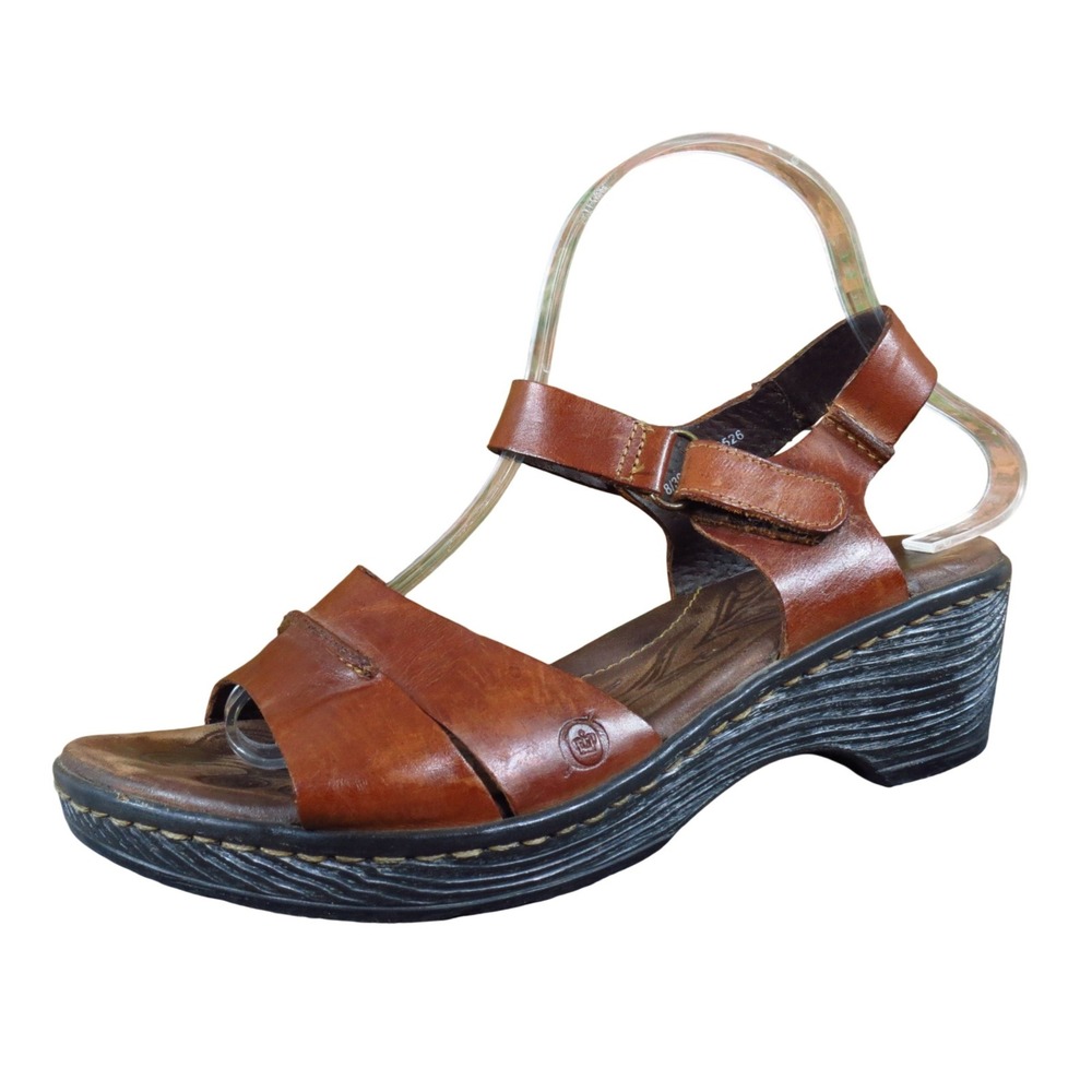 Born Jacqui Women Wedge Sandals Size 8 Casual Comfort Walking Brown Leather